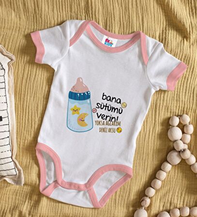 BK Kids Kişiye Özel Pembe Bebek Body Zıbın - Model 21