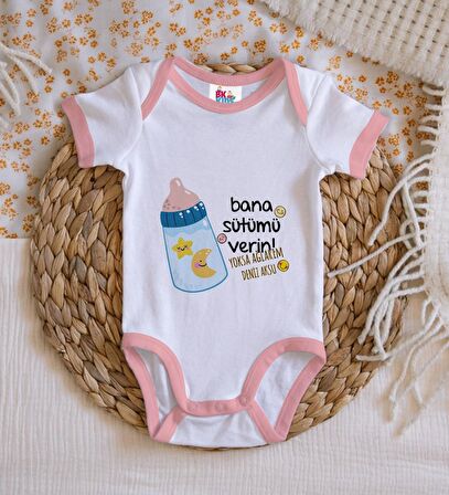 BK Kids Kişiye Özel Pembe Bebek Body Zıbın - Model 21