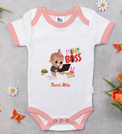 BK Kids Kişiye Özel Pembe Bebek Body Zıbın - Model 22