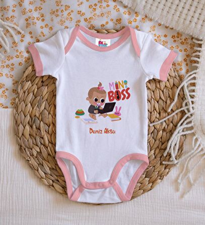 BK Kids Kişiye Özel Pembe Bebek Body Zıbın - Model 22