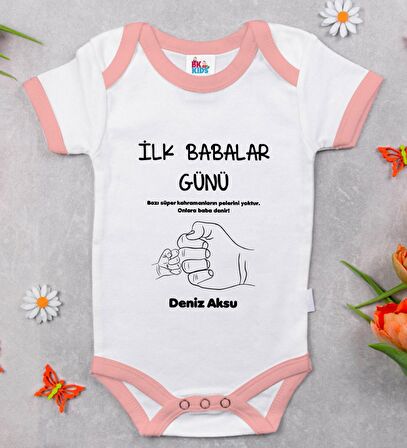 BK Kids Kişiye Özel Pembe Bebek Body Zıbın - Model 27