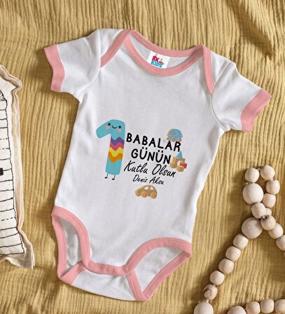 BK Kids Kişiye Özel Pembe Bebek Body Zıbın - Model 29
