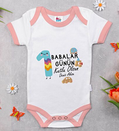 BK Kids Kişiye Özel Pembe Bebek Body Zıbın - Model 29