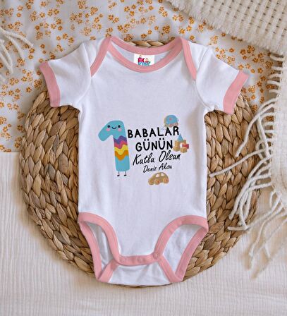 BK Kids Kişiye Özel Pembe Bebek Body Zıbın - Model 29