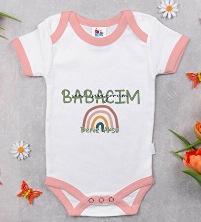BK Kids Kişiye Özel Pembe Bebek Body Zıbın - Model 30