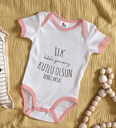 BK Kids Kişiye Özel Pembe Bebek Body Zıbın - Model 33