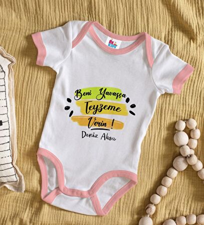 BK Kids Kişiye Özel Pembe Bebek Body Zıbın - Model 40