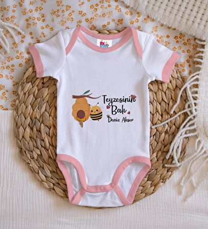 BK Kids Kişiye Özel Pembe Bebek Body Zıbın - Model 42