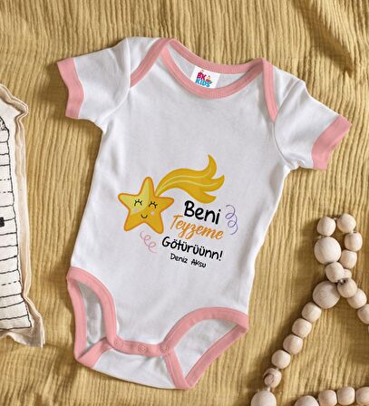BK Kids Kişiye Özel Beni Teyzeme Götürün Tasarımlı Pembe Bebek Body Zıbın - Model 1