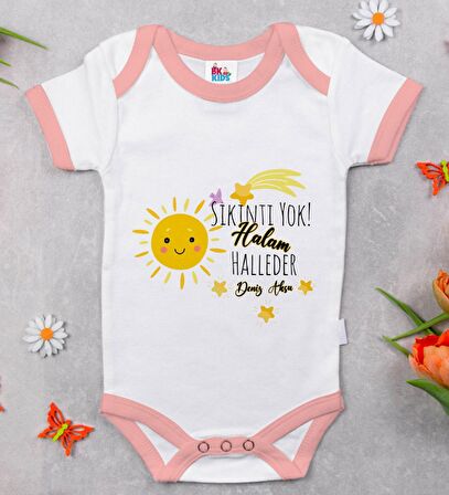 BK Kids Kişiye Özel Pembe Bebek Body Zıbın - Model 57