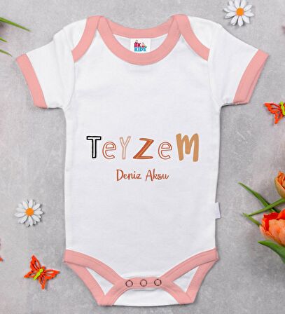 BK Kids Kişiye Özel Pembe Bebek Body Zıbın - Model 59