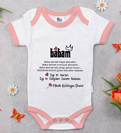 BK Kids Kişiye Özel Pembe Bebek Body Zıbın - Model 63