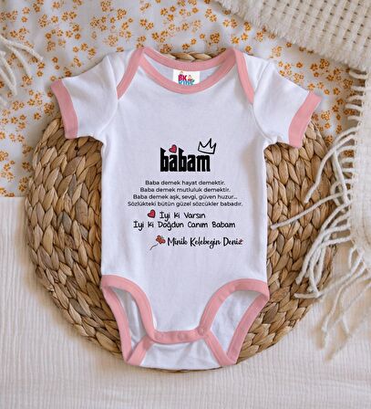 BK Kids Kişiye Özel Pembe Bebek Body Zıbın - Model 63