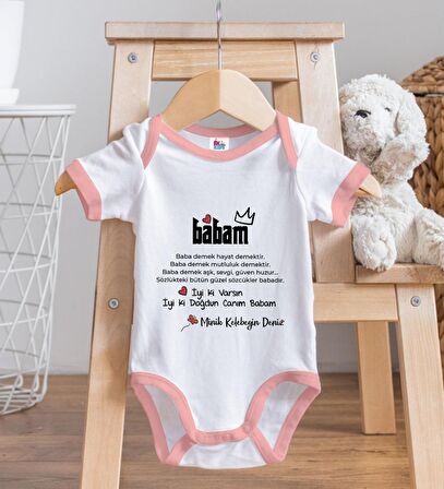 BK Kids Kişiye Özel Pembe Bebek Body Zıbın - Model 63