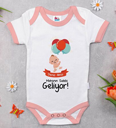 BK Kids Kişiye Özel Pembe Bebek Body Zıbın - Model 69