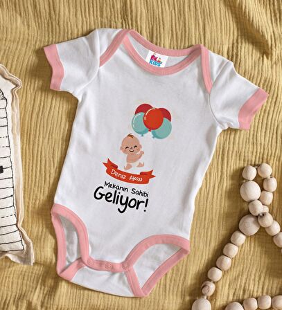 BK Kids Kişiye Özel Pembe Bebek Body Zıbın - Model 69