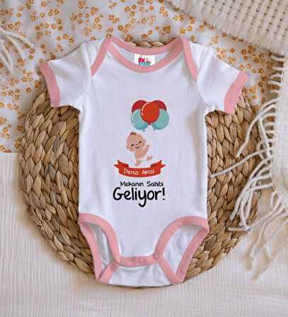 BK Kids Kişiye Özel Pembe Bebek Body Zıbın - Model 69