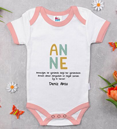 BK Kids Kişiye Özel Pembe Bebek Body Zıbın - Model 72
