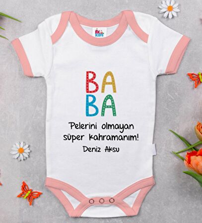BK Kids Kişiye Özel Pembe Bebek Body Zıbın - Model 73