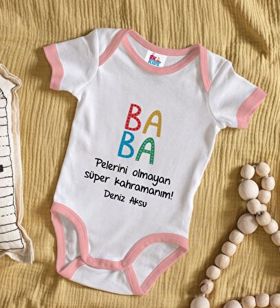 BK Kids Kişiye Özel Pembe Bebek Body Zıbın - Model 73
