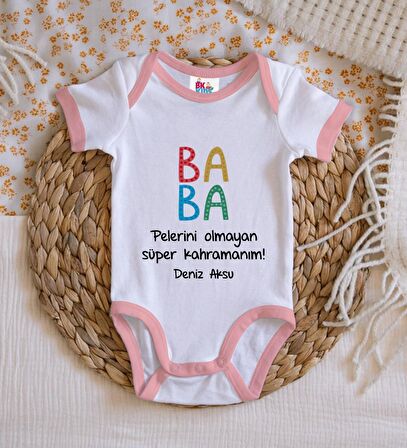 BK Kids Kişiye Özel Pembe Bebek Body Zıbın - Model 73