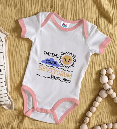 BK Kids Kişiye Özel Pembe Bebek Body Zıbın - Model 93