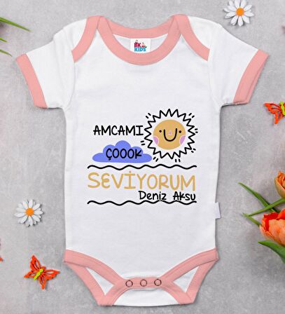 BK Kids Kişiye Özel Pembe Bebek Body Zıbın - Model 94