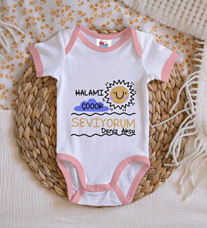 BK Kids Kişiye Özel Pembe Bebek Body Zıbın - Model 95