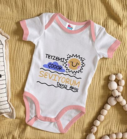 BK Kids Kişiye Özel Pembe Bebek Body Zıbın - Model 96