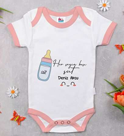 BK Kids Kişiye Özel Pembe Bebek Body Zıbın - Model 102