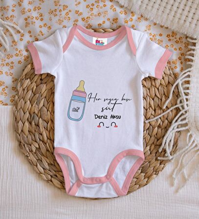 BK Kids Kişiye Özel Pembe Bebek Body Zıbın - Model 102