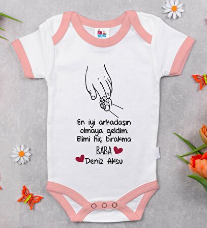 BK Kids Kişiye Özel Pembe Bebek Body Zıbın - Model 104