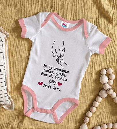BK Kids Kişiye Özel Pembe Bebek Body Zıbın - Model 104