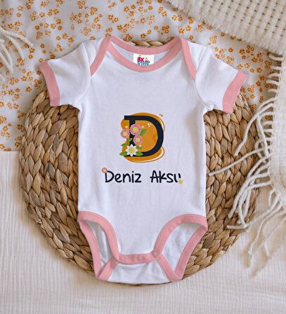 BK Kids Kişiye Özel Pembe Bebek Body Zıbın - Model 109