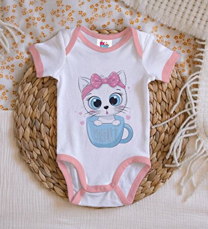 BK Kids Kişiye Özel Pembe Bebek Body Zıbın - Model 118