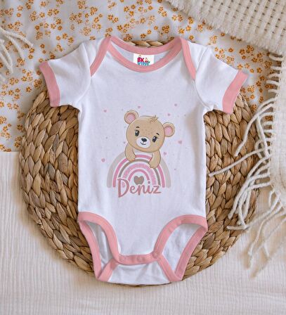 BK Kids Kişiye Özel Pembe Bebek Body Zıbın - Model 119