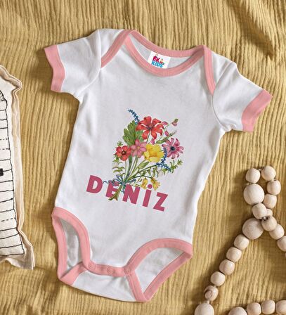 BK Kids Kişiye Özel Pembe Bebek Body Zıbın - Model 122