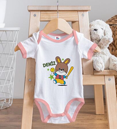 BK Kids Kişiye Özel Pembe Bebek Body Zıbın - Model 125