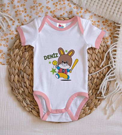 BK Kids Kişiye Özel Pembe Bebek Body Zıbın - Model 125