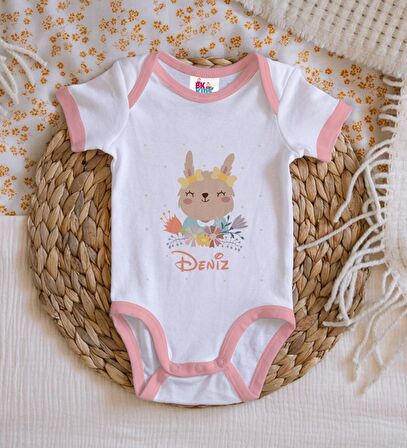 BK Kids Kişiye Özel Pembe Bebek Body Zıbın - Model 127