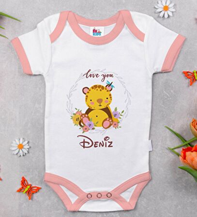 BK Kids Kişiye Özel Pembe Bebek Body Zıbın - Model 128