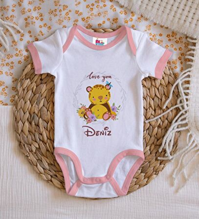 BK Kids Kişiye Özel Pembe Bebek Body Zıbın - Model 128