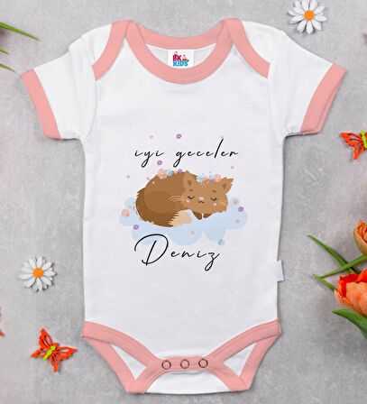 BK Kids Kişiye Özel Pembe Bebek Body Zıbın - Model 129