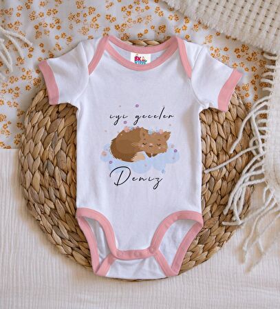 BK Kids Kişiye Özel Pembe Bebek Body Zıbın - Model 129