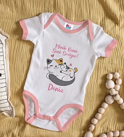 BK Kids Kişiye Özel Pembe Bebek Body Zıbın - Model 130