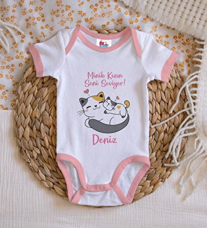 BK Kids Kişiye Özel Pembe Bebek Body Zıbın - Model 130
