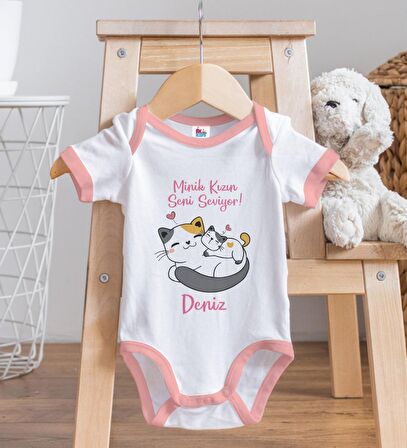 BK Kids Kişiye Özel Pembe Bebek Body Zıbın - Model 130