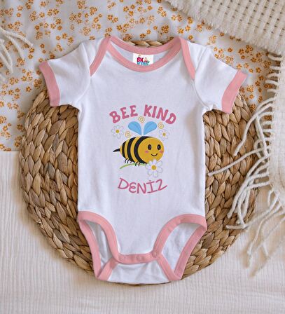 BK Kids Kişiye Özel Pembe Bebek Body Zıbın - Model 135