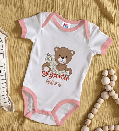 BK Kids Kişiye Özel Pembe Bebek Body Zıbın - Model 136