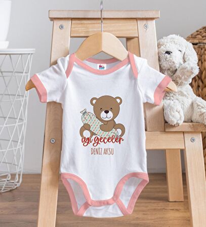 BK Kids Kişiye Özel Pembe Bebek Body Zıbın - Model 136